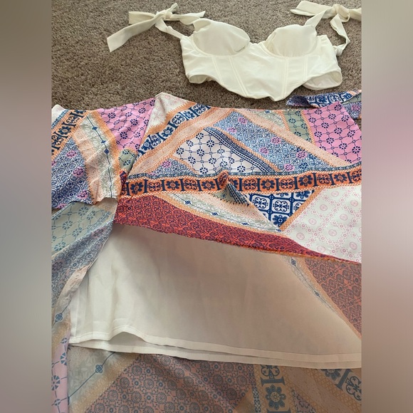 PREMIUM WRAP KNOT SCARF SKIRT and Tie Shoulder Bustier Bandana Crop Top size L - Picture 8 of 9